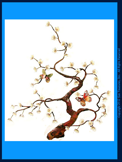 White Flowering Tree with Two Butterflies Wall Sculpture by Bovano of Cheshire