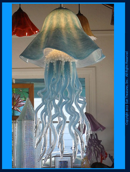 Large Custom Jellyfish Chandelier Single Dome Art Glass Sculpture by Joel Bloomberg