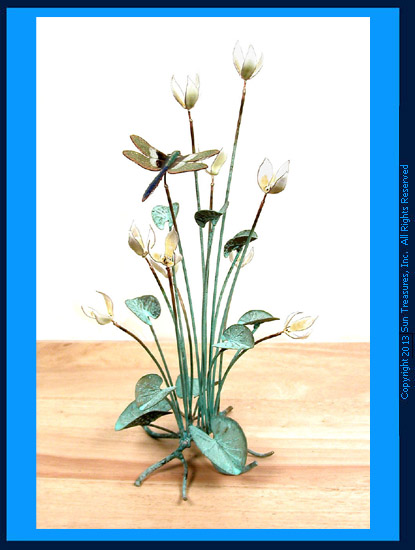 Cream Flowers with Dragfonfly T19 Bovano Tabletop Sculputure