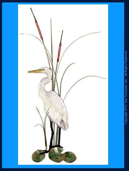 Small White Egret with Cattails W362 Bovano of Cheshire Wall Art