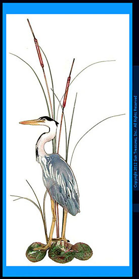 Small Great Blue Heron with Cattails Facing Right W363L Bovano
