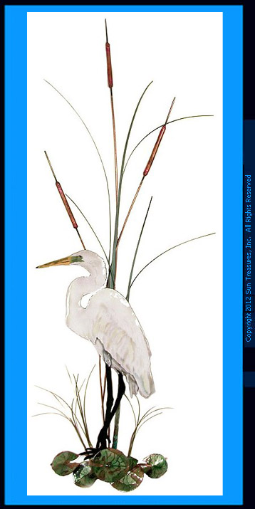 Large Egret with Cattails W364 Bovano of Cheshire Wall Sculpture