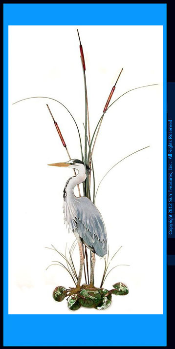 Large Great Blue Heron with Cattails Facing Left W365L Bovano