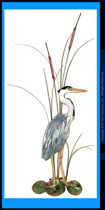 Large Great Blue Heron with Cattails Facing Right W365R Bovano