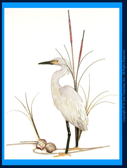 Snowy Egret with Shells W368 Bovano of Cheshire Wall Sculpture