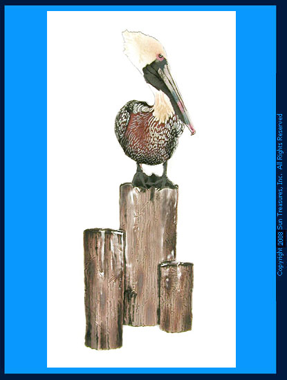 Pelican Brown On Pilings W428B Bovano Wall Sculpture