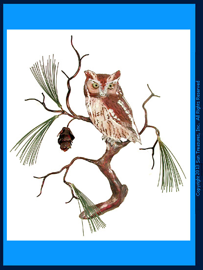 Screech Owl with Pine W8094 Wall Art Sculpture by Bovano