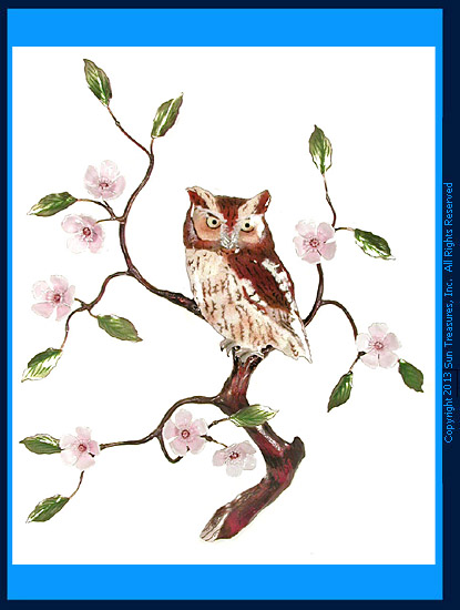 Screech Owl with Cherry Blossom W8095 Bovano of Cheshire