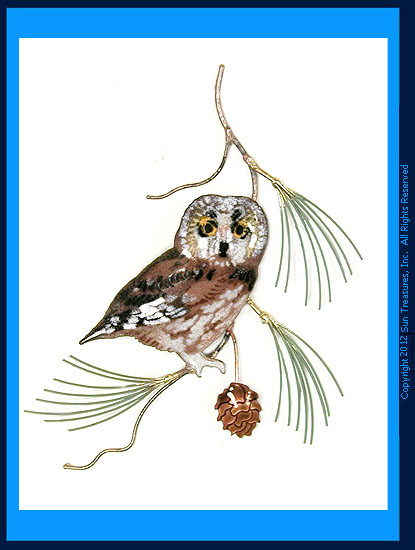 Saw Whet Owl On Pine Branch W823 Bovano Wall Sculpture