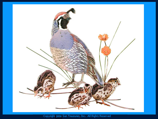 Quail Male and Chicks W8445 Bovano Metal Wall Art