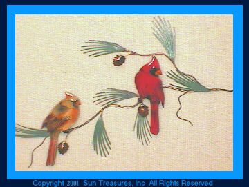 Cardinal Pair on Pine W4133 Wall Sculpture by Bovano of Cheshire