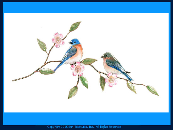 Bluebird Pair with Prairie Rose W4134 Bovano Wall Sculpture