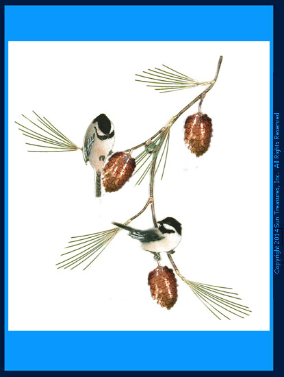 Chickadees with Pine Bough W415 Bovano of Cheshire Wall Sculpture