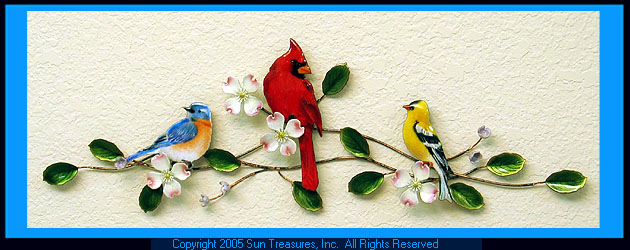 Songbirds on Dogwood Bough W4423 Bovano Wall Art Sculpture