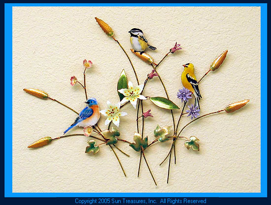 Songbirds in Flower Meadow W4425 Bovano Wall Sculpture
