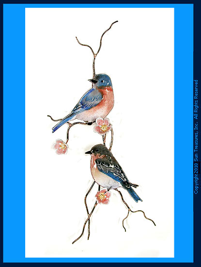 Bluebirds on Peach Flower Branch W4432 Bovano of Cheshire