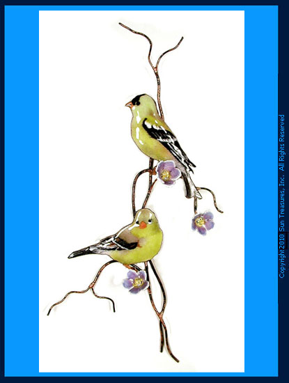 Two Goldfinch on Purple Flower Branch W4433 Bovano Sculpture