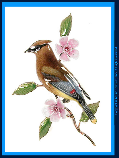 Cedar Wax Wing with Cherry Blossom W4451 Bovano Wall Art