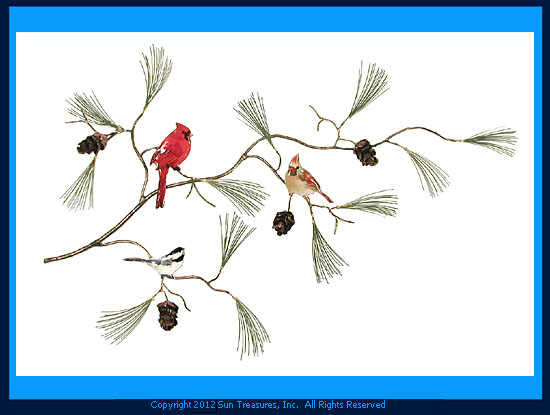 Cardinals and Chickadees on Pine Branch W448 Bovano Sculpture