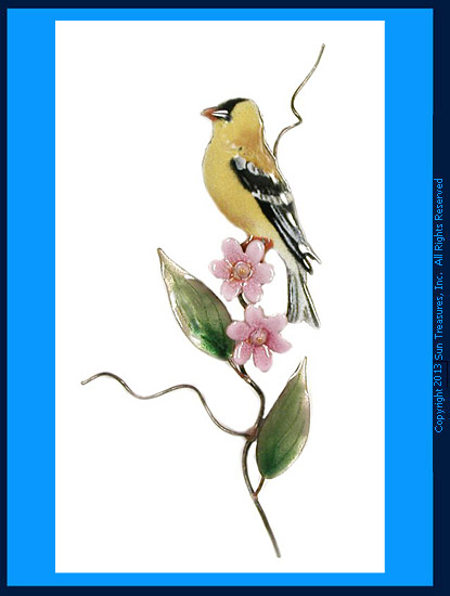 Goldfinch with Pink Aster W464 Wall Sculpture by Bovano of Cheshire