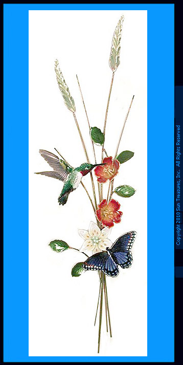 Hummingbird, Butterfly, Vertical Wall Sculpture, W4713 Bovano