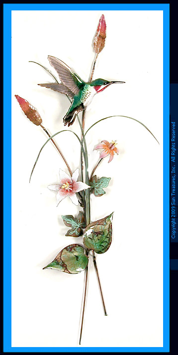 Hummingbird with Pink Lilies W7625 Bovano Metal Wall Art