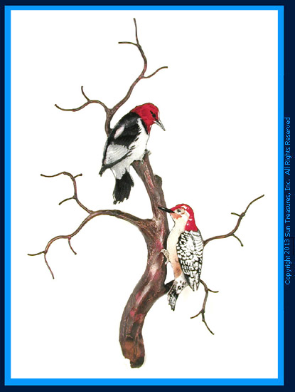 Red Headed Red Bellied Woodpeckers W8089 Wall Sculpture Bovano