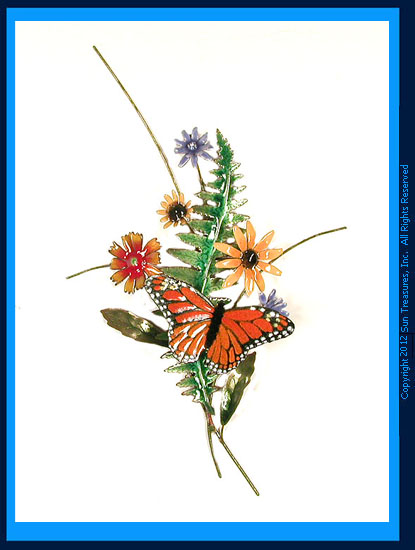 Monarch Butterfly with Black Eyed Susan. B25 Metal wall sculpture by Bovano.