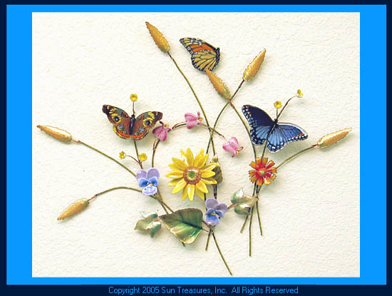 Butterflies in Flower Meadow.  Metal wall sculpture by Bovano.