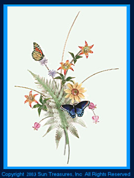 Butterflies with Fern, Turk's Cap Lilies, Sunflower. B70 Metal wall sculpture by Bovano.