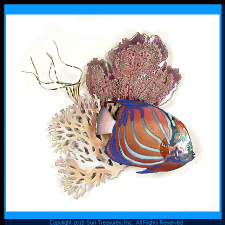 Blue Ring Angelfish and Seafans W1646 Metal Wall Art Bovano