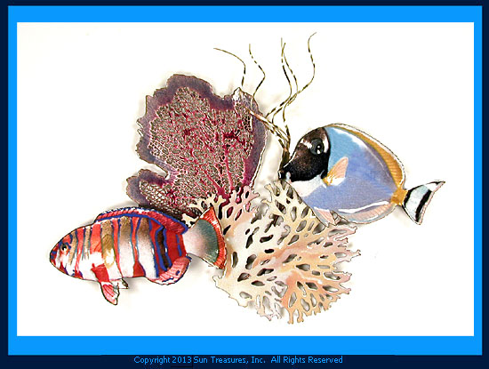 Surgeon Fish Tusk Fish Seafan and Coral W1647 Bovano of Cheshire Wall Art