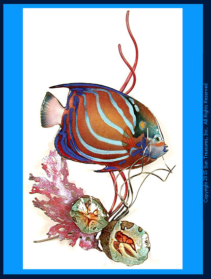 Blue Ring Angelfish in Coral W1665 Wall Sculpture Bovano