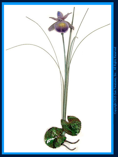 Single Purple Iris with Patina Grass F97P Bovano Wall Art