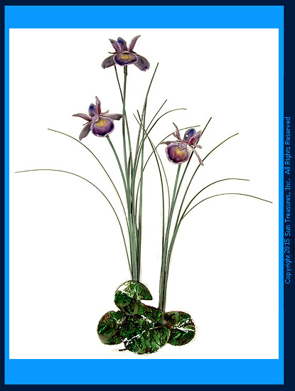 Triple Purple Iris with Patina Grass F99P Wall Sculpture Bovano