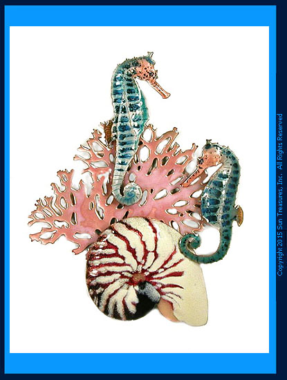 Sea Horses with Coral & Shell W182 Bovano Wall Sculpture