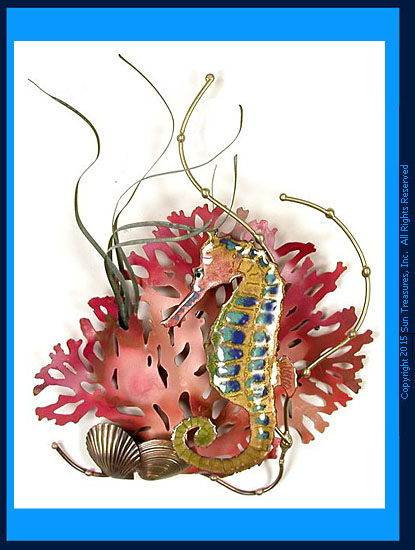 Rainbow Seahorse with Coral W1948 Wall Sculpture Bovano