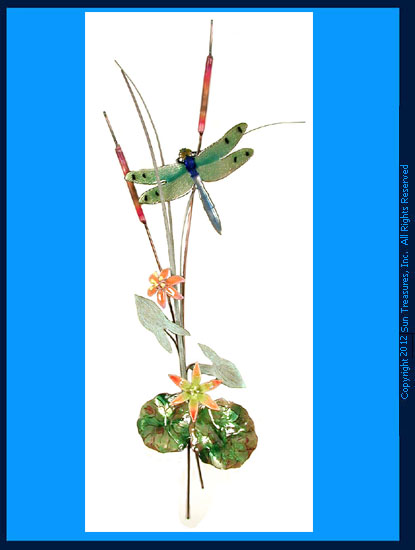 Dragonfly Green Winged With Orange Flowers W7626 Bovano